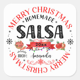 Salsa Homemade Frohe Weihnachtsname Jar lid Quadratischer Aufkleber
