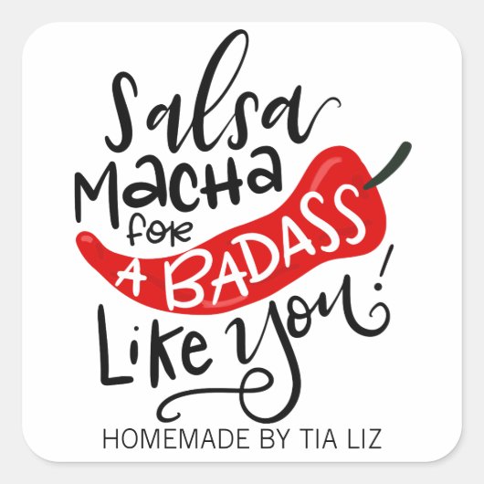 Salsa Macha handsignierte Lebensmittelmarke Quadratischer Aufkleber (Vorderseite)