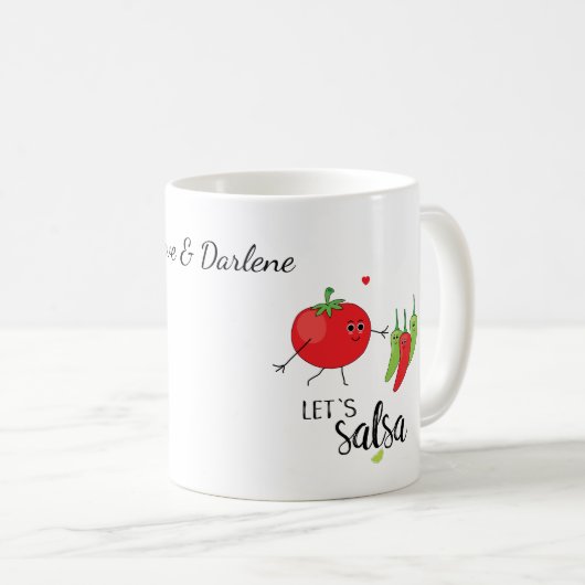 Salsa tanzende Tomaten und Chillies Food Pun Graph Kaffeetasse (VorderseiteRechts)