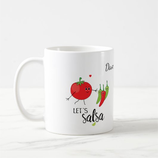 Salsa tanzende Tomaten und Chillies Food Pun Graph Kaffeetasse (Links)