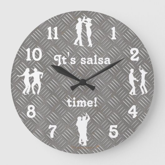 Salsa Tänzer fügen Ihre eigenen Image White Silhou Große Wanduhr (Vorderseite)