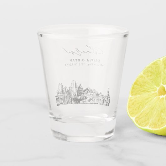 Salt Lake City Gastgeschenk Hochzeit Personalisier Schnapsglas (Rückseite)