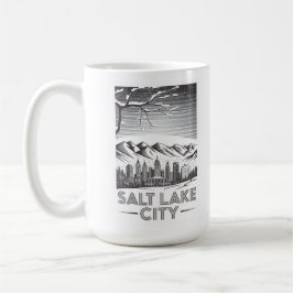 Salt Lake City Skyline Black and White Woodcut  Kaffeetasse