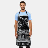 Salt Lake City Skyline Black and White Woodcut  Schürze (Getragen)