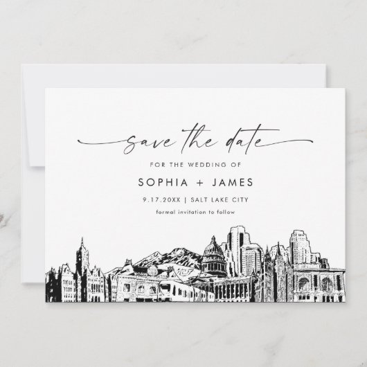 Salt Lake City Skyline Wedding Save the Date Card Einladung (Vorderseite)