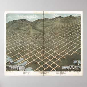Salt Lake City Utah 1870 Antique Panoramabalkarte Poster