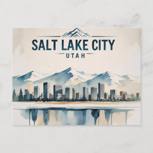 Salt Lake City Utah alte Wasserfarbenmalerei Reise Postkarte