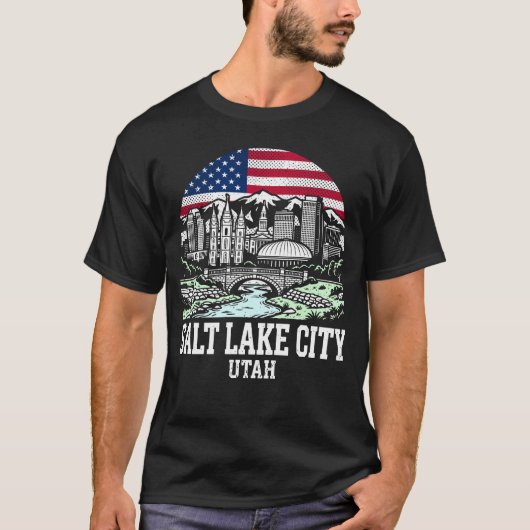 Salt Lake City Utah American Flag T-Shirt (Vorderseite)
