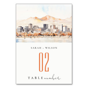 Salt Lake City, Utah Aquarell-Landschaft-Hochzeit Tischnummer