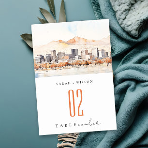 Salt Lake City, Utah Aquarell-Landschaft-Hochzeit Tischnummer