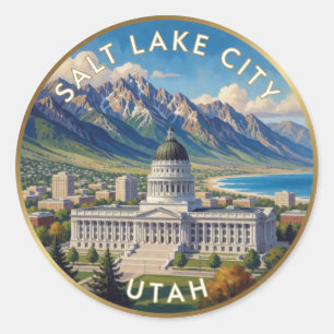 Salt Lake City Utah Berg Reise Kunst Runder Aufkleber