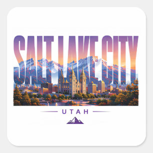 Salt Lake City Utah Skyline Berg Reise Quadratischer Aufkleber