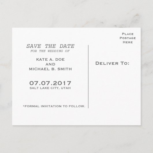 Salt Lake City, Utah Temple Wedding Save the Date Ankündigungspostkarte (Rückseite)