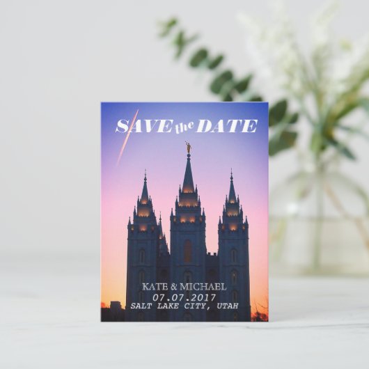 Salt Lake City, Utah Temple Wedding Save the Date Ankündigungspostkarte (Stehend Vorderseite)