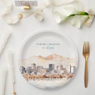 Salt Lake City, Utah Watercolor Landscape Wedding Pappteller