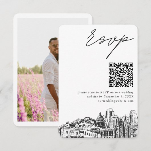 Salt Lake City Wedding RSVP QR Code Small Begleitkarte (Vorne/Hinten)