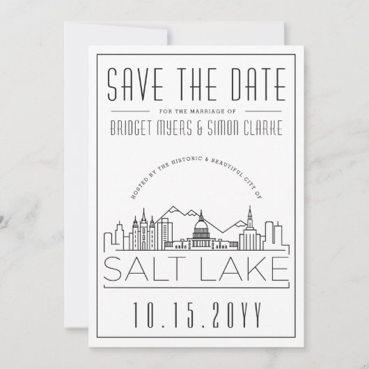 Salt Lake Wedding | Stilisierte Skyline Save the D Einladung (Vorderseite)