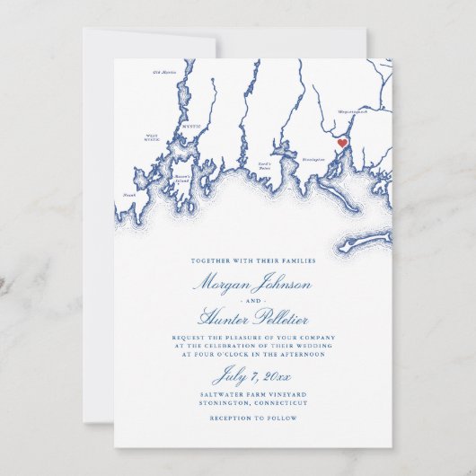 Saltwater Farm Vineyard Stonington CT Blue Wedding Einladung (Vorderseite)
