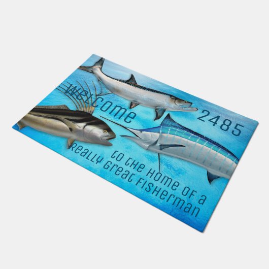Saltwater Fisherman Welcome Sprichwort Marlin Tarp Fußmatte (Schrägansicht)