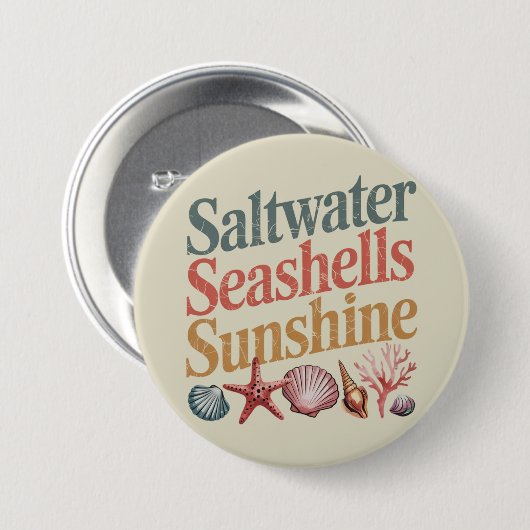 Saltwater Seashells Sunshine Summer Beach Urlaub Button (Vorne & Hinten)