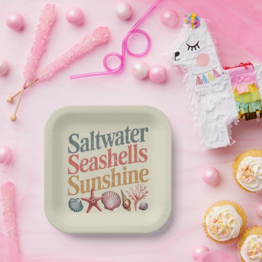 Saltwater Seashells Sunshine Summer Beach Urlaub Pappteller (Party)