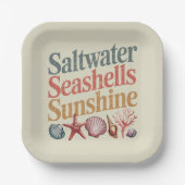 Saltwater Seashells Sunshine Summer Beach Urlaub Pappteller (Vorderseite)