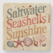Saltwater Seashells Sunshine Summer Beach Urlaub Steinuntersetzer (Vorderseite)
