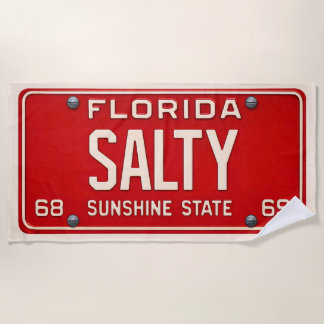 Salty 1969 | Rotes Retro-Florida-Nummernschild Sur Strandtuch
