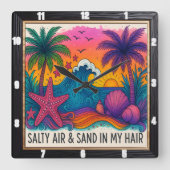 Salty Air Beach Sunset Quadratische Wanduhr (Vorderseite)