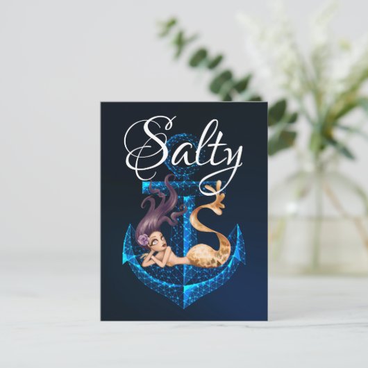 Salty ~ Anchor and Mermaid Sea Life Postkarte (Stehend Vorderseite)