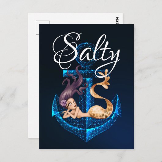 Salty ~ Anchor and Mermaid Sea Life Postkarte (Vorne/Hinten)