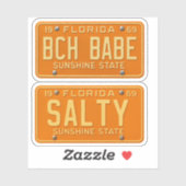 Salty Beach Babe - Retro Florida License Plate 2pc Aufkleber (Blatt)