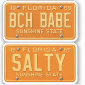 Salty Beach Babe - Retro Florida License Plate 2pc Aufkleber (Vorderseite)