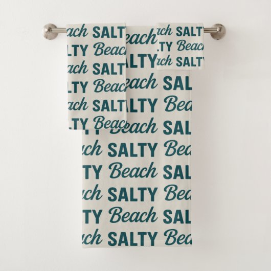Salty Beach Coastal Teal Graphic Print Ocean Decor Badhandtuch Set (Insitu)