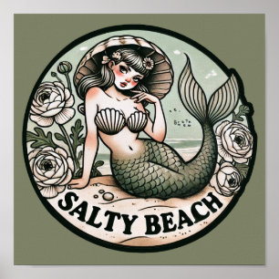 Salty Beach Mermaid Spaß Funny Mermaids Poster