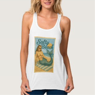 Salty Beach Pin-Up Meerjungfrau   Retro-Küsten-Gra Tank Top