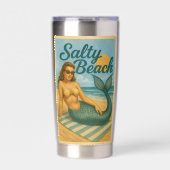 Salty Beach Pin-Up Mermaid -Retro Coastal Life Art Thermobecher (Vorderseite)