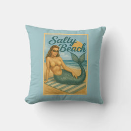 Salty Beach Retro Pin-Up Mermaid Art Coastal Decor Kissen