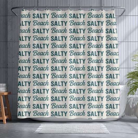 Salty Beach Sand & Teal Coastal Life Surf Graphic  Duschvorhang