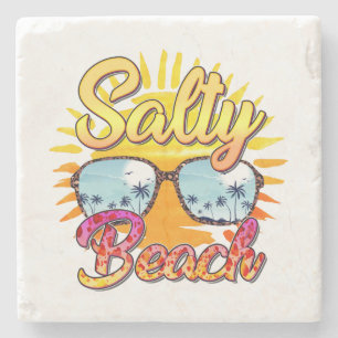 Salty Beach Tropische Sonne und Palmen Steinuntersetzer