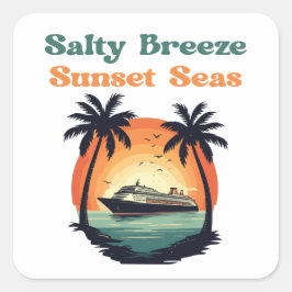 Salty Breeze Sunset Seas Retro Cruise Vibes Quadratischer Aufkleber
