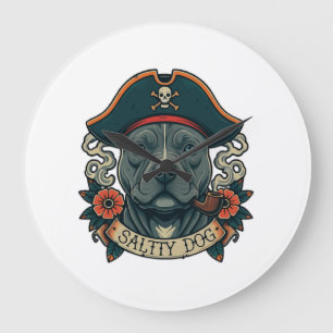 Salty Dog Pitbull Große Wanduhr