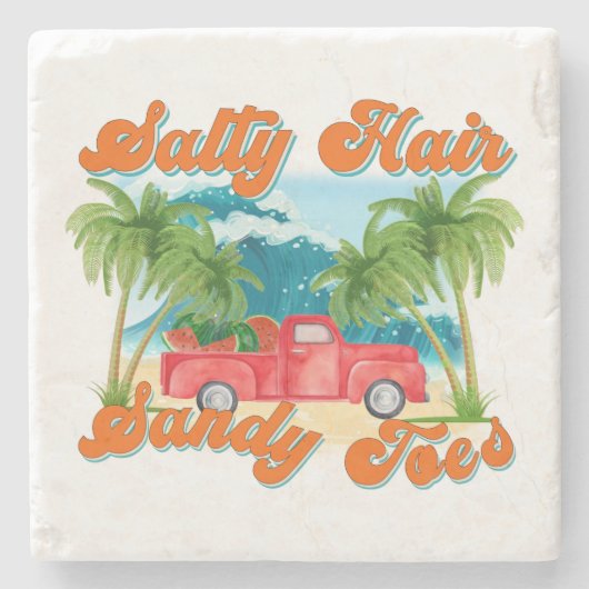 Salty Hair, Sandy Toes | Tropischer Lkw & Strand Steinuntersetzer (Vorderseite)