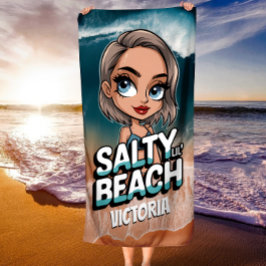 Salty Lil'Beach Personalisiert Chibi Blue Ocean Strandtuch