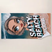 Salty Lil'Beach Personalisiert Chibi Blue Ocean Strandtuch (Vorderseite)