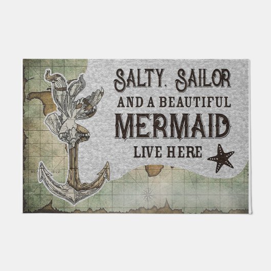 Salty Sailor And A Beautiful Mermaid Live Here Fußmatte (Vorderseite)