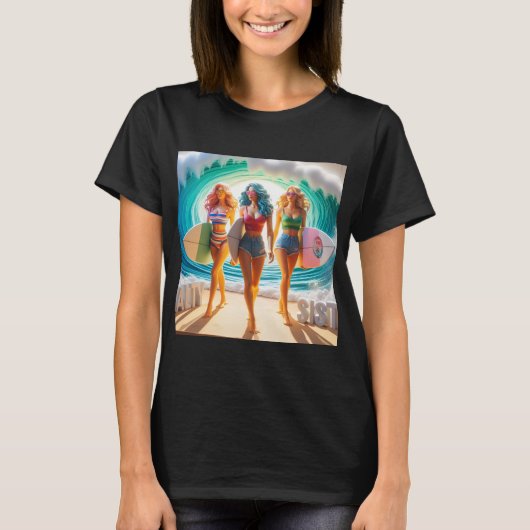 Salty Sisterhood Trio Girls Beach Walk Surfer T-Shirt (Vorderseite)