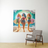 Salty Sisterhood Trio Girls Beach Walk Surfer Wandteppich (Beispiel)
