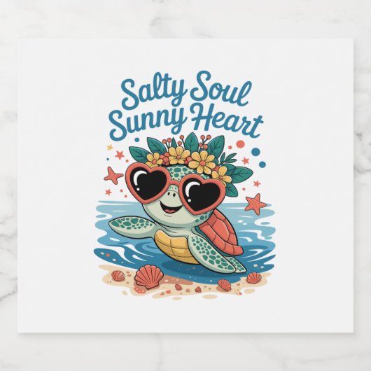 Salty Soul Sunny Heart Turtle Summer Schaumweinetikett (Einzelnes Label)