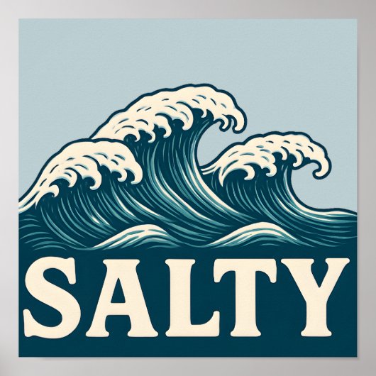Salty Teal Blue Surf Beach Waves Nautical Coastal Poster (Vorne)